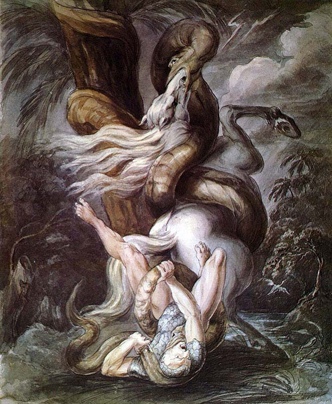 Horseman Attacked by a Giant Snake 